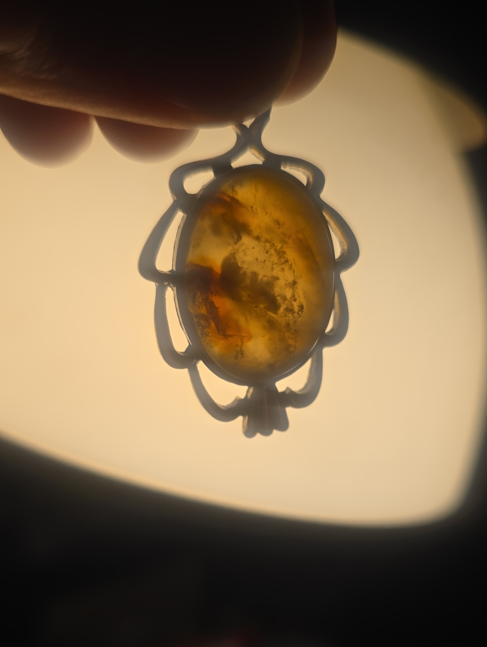 Yellow Agate Oval Pendant Necklace in Gold-Tone Setting